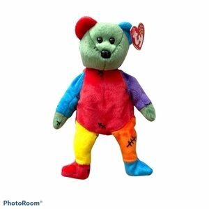 TY Beanie Babies Plush 9" Rainbow Patch Frankenteddy The Bear Halloween 2002 toy